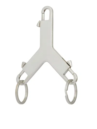 Shop Rick Owens Gray 3-sided Keychain With Engraved Logo In Silver