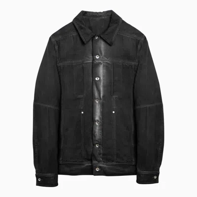 Shop Rick Owens Grey Washed-out Denim Jacket For Men