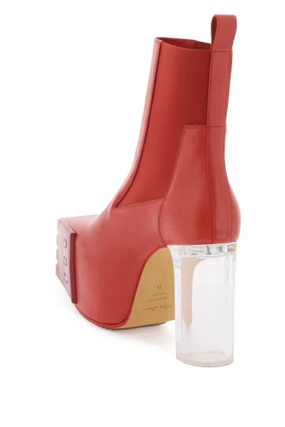 Shop Rick Owens Grilled Ankle Boots With Transparent Heel And Platform In Red