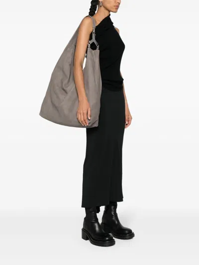 Shop Rick Owens Gray Leather Shoulder Bag With Pebbled Texture And Contrast Stitching