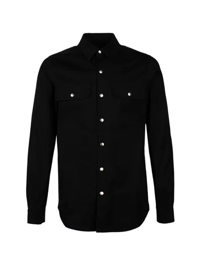Shop Rick Owens Men's Black Long-sleeve Shirt Jacket For Ss24