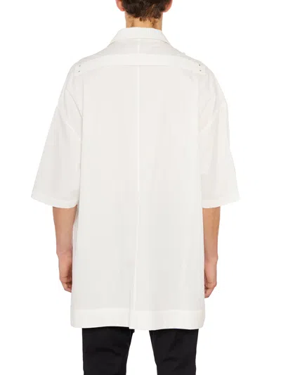 Shop Rick Owens Men's Oversized White Cotton Shirt With Hidden Button Closure And Side Slits
