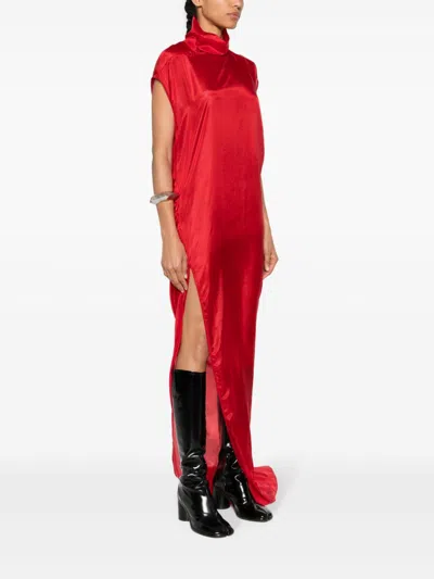 Shop Rick Owens Silk Long Dress In Red