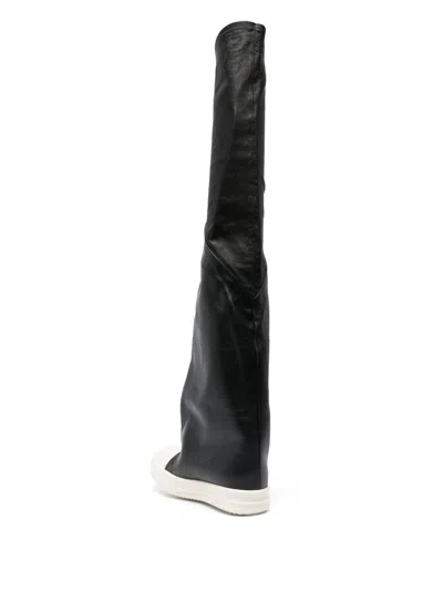 Shop Rick Owens Thigh-high Contrast-toe Leather Sneaker Boots For Women In Black