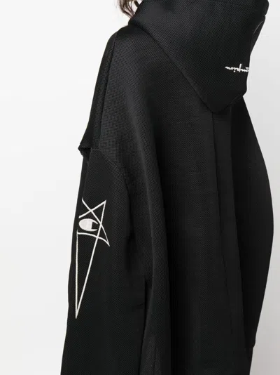 Rick Owens X Champion Oversized Zip-up Hoodie In Black For Women In Black