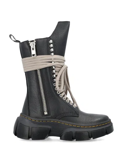 Shop Rick Owens X Dr. Martens Men's Black Leather Platform Boots With Unique Design