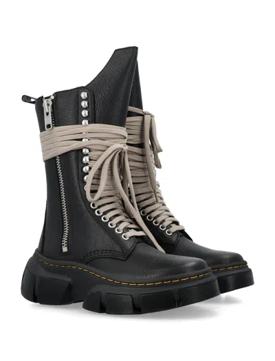 Shop Rick Owens X Dr. Martens Men's Black Leather Platform Boots With Unique Design