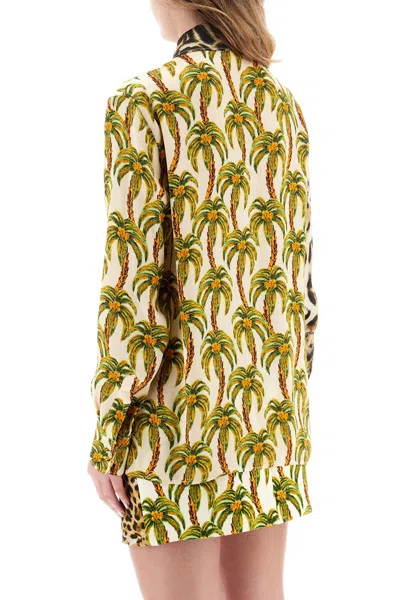 Shop Roberto Cavalli Beige Jaguar And Palm Tree Print Satin Shirt For Women