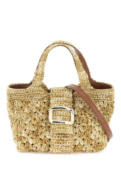 Shop Roger Vivier The Mini Viv' Choc Raffia Crochet Handbag In Neutro For Women In Grey