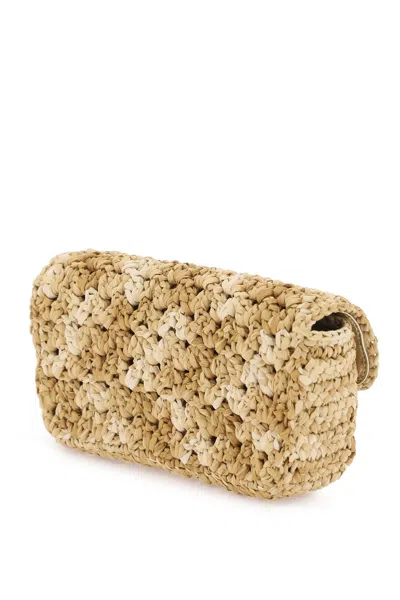 Shop Roger Vivier Grey Raffia Clutch With Crystal Buckle And Removable Chain Strap For Women