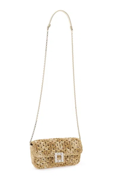 Shop Roger Vivier Grey Raffia Clutch With Crystal Buckle And Removable Chain Strap For Women
