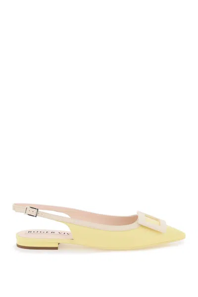 Shop Roger Vivier Slingback Flats With Resin Buckle And Contrasting Trim In Yellow