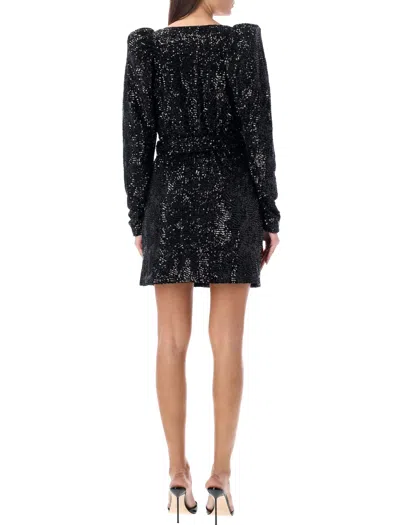 Shop Rotate Birger Christensen Black Sequins Mini Wrap Dress For Women