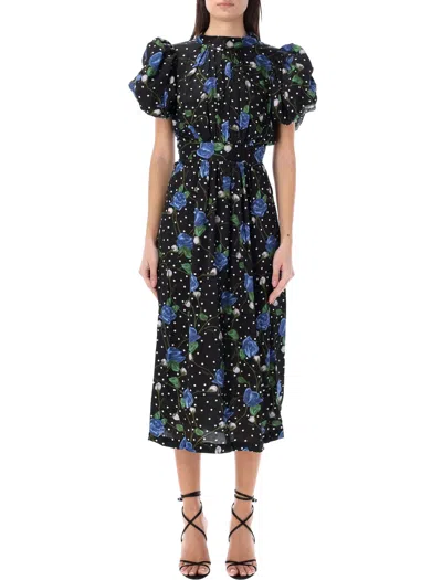 Shop Rotate Birger Christensen Blue Satin Puffy Sleeves Long Dress For Women