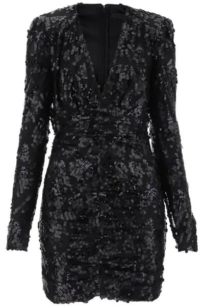 Shop Rotate Birger Christensen Elegant Sequined Mini Dress In Recycled Polyester Mesh In Black