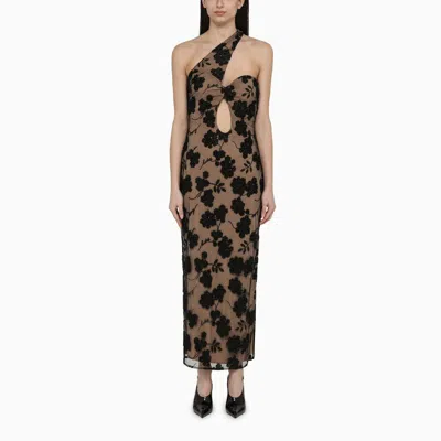Shop Rotate Birger Christensen Floral Bead Midi Dress In Beige And Black In Print