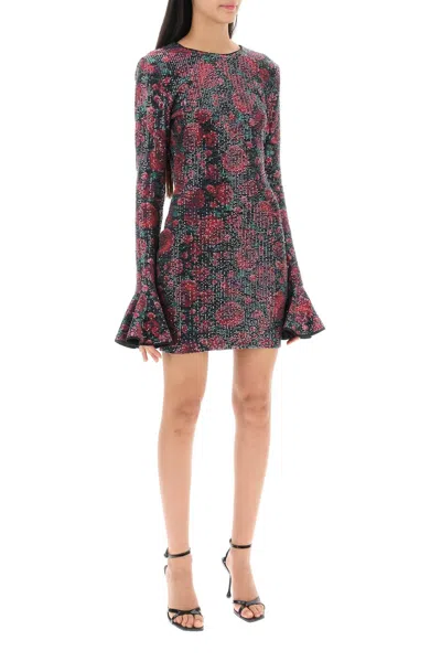 Shop Rotate Birger Christensen Floral-printed Open-back Mini Dress With Sequin Embroidery In Multicolor