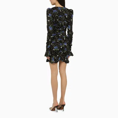 Shop Rotate Birger Christensen Floral-print Draped Mini Dress With Ruffles And Front Slits In Black