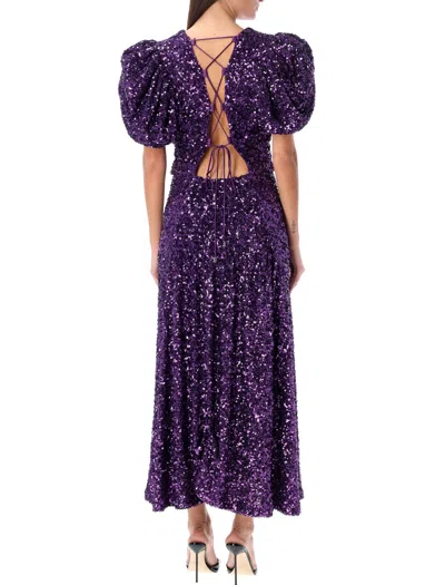 Shop Rotate Birger Christensen Purple Sequined Dress With Puffy Sleeves And Open Back