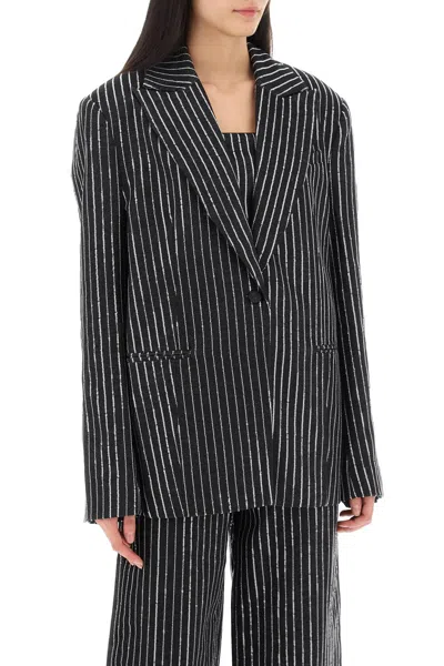 Shop Rotate Birger Christensen Sequined Striped Blazer For Women In Black