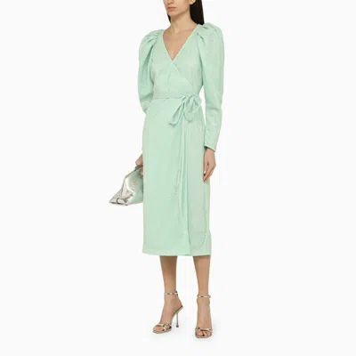 Shop Rotate Birger Christensen Teal Recycled Polyester V-neck Midi Dress For Women In Green