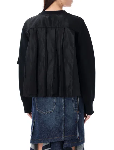 Shop Sacai Black Paneled Sweatshirt For Women With Nylon Inserts And Pleated Back