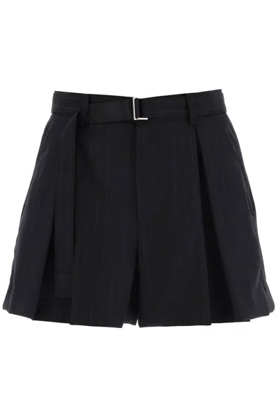 Shop Sacai Flared High-waist Pinstripe Shorts In Blue