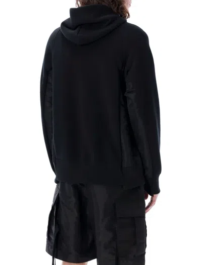 Shop Sacai Men's Black Panel Hoodie With Bomber Jacket Inserts And Rib Trims For Ss24