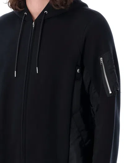 Shop Sacai Men's Black Panel Hoodie With Bomber Jacket Inserts And Rib Trims For Ss24