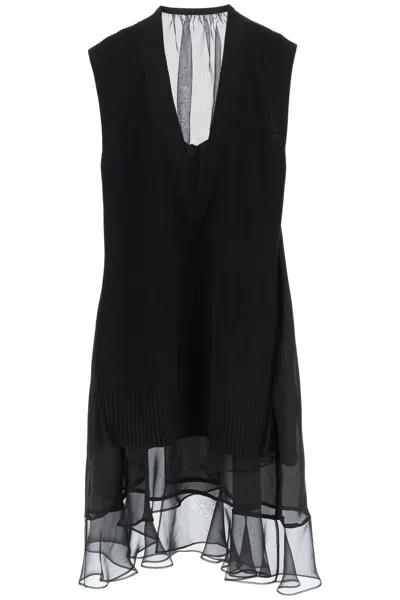 Shop Sacai Statement Midi Dress With Asymmetrical Ruffles In Black