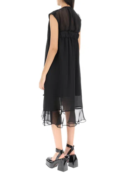 Shop Sacai Statement Midi Dress With Asymmetrical Ruffles In Black