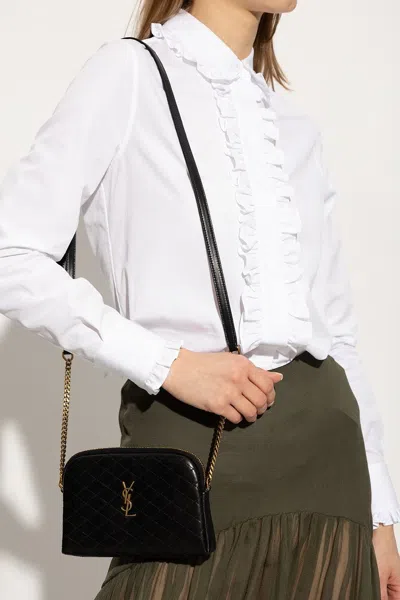 Shop Saint Laurent Black Quilted Gaby Pouch Handbag With Ysl Monogram