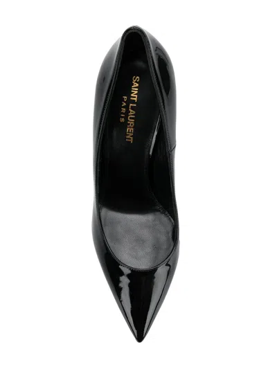 SAINT LAURENT PATENT LEATHER PUMPS WITH MONOGRAM HEEL 