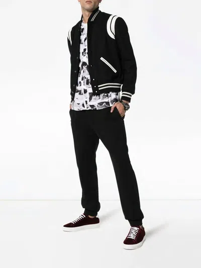Shop Saint Laurent Black And White Wool Teddy Bomber Jacket For Men