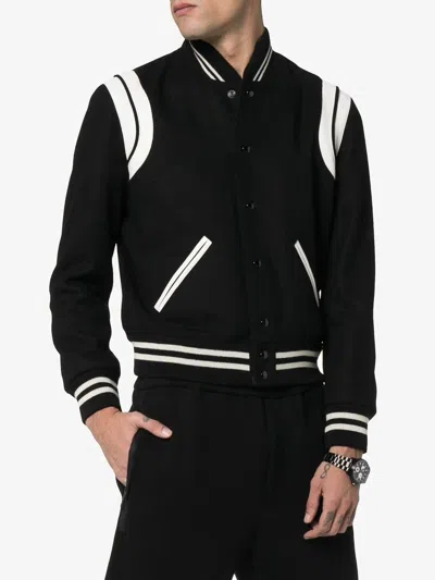 Shop Saint Laurent Black And White Wool Teddy Bomber Jacket For Men