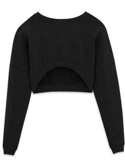 Shop Saint Laurent Cropped Cotton Sweatshirt In Black