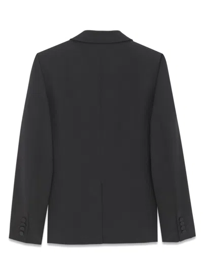 Shop Saint Laurent Black Tuxedo Jacket In Grain Of Poudre For Men