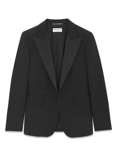 Shop Saint Laurent Black Tuxedo Jacket In Grain Of Poudre For Men