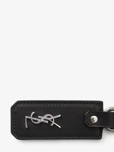 Shop Saint Laurent Black Leather Key Holder With Interlaced Logo And Twist-lock Clasp