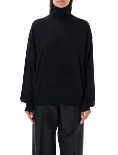 Shop Saint Laurent Black Knit High Neck Sweater For Women With Oversize Fit
