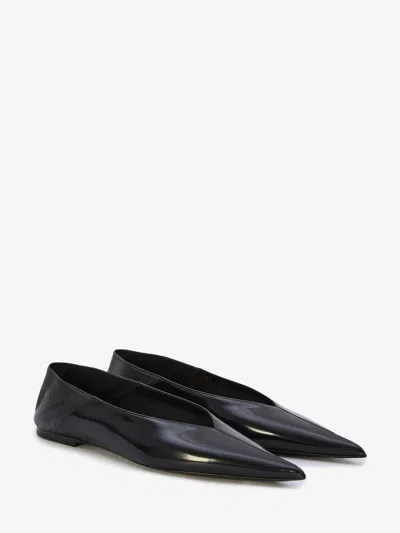 Shop Saint Laurent Black Leather Pointed Toe Flats For Women