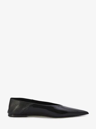 Shop Saint Laurent Black Leather Pointed Toe Flats For Women