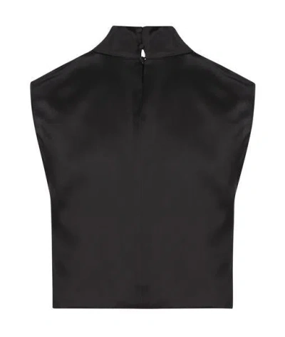 Shop Saint Laurent Short Top With Hooded Neck In Satin In Black