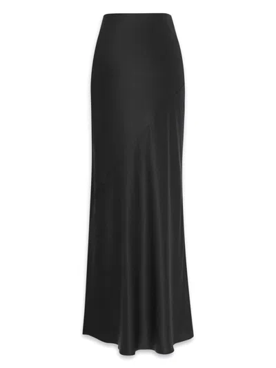 Shop Saint Laurent Black Silk Crepe High-waisted Long Skirt