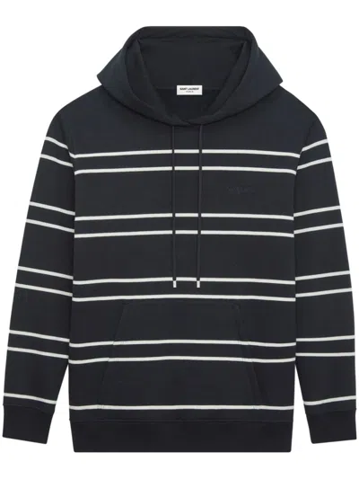 Shop Saint Laurent Black Striped Cotton Hoodie For Men