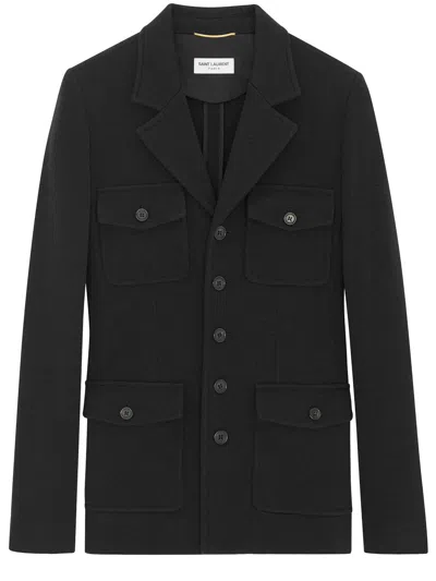 Shop Saint Laurent Black Wool Saharienne Jacket For Women