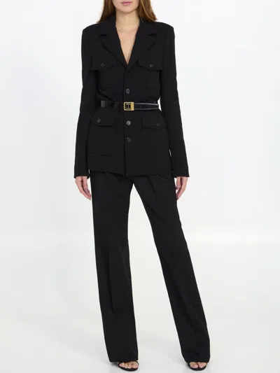 Shop Saint Laurent Black Wool Saharienne Jacket For Women