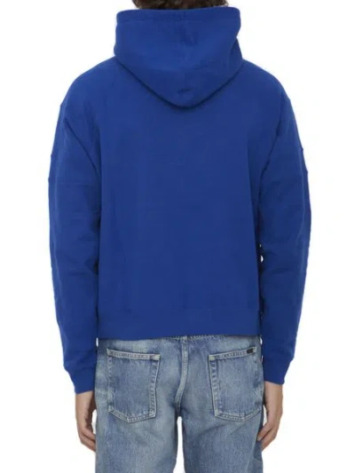 Shop Saint Laurent Blue Cotton Hoodie With Contrasting Cuffs And Hem For Men