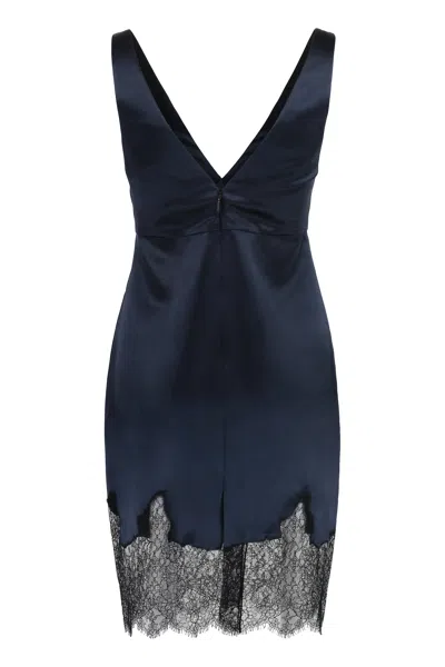 Shop Saint Laurent Blue Lace Trimmed Silk Mini Dress For Women