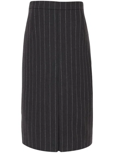 Shop Saint Laurent Blue Pinstripe Wool Midi Skirt For Women